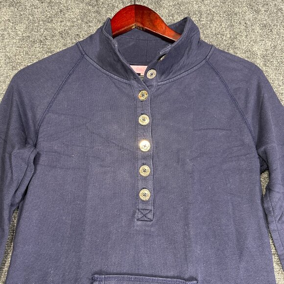 Lilly PUlitzer Top Womens XS Blue Knit Henley Buttons Logo Kangaroo Pocket Shirt - Picture 4 of 8